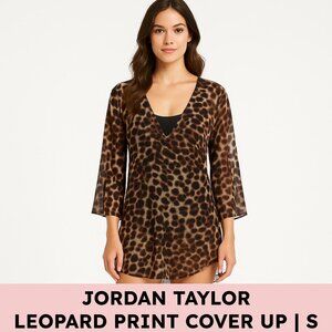 🐆 Jordan Taylor Mesh V-Neck Bell-Sleeve Leopard Print Tunic Cover-Up - Small